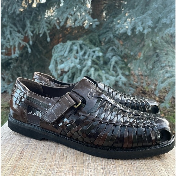 Men’s Bamboo 2 Black & Brown Woven Leather Huarache Sandals US size 10 Wide - Picture 1 of 10